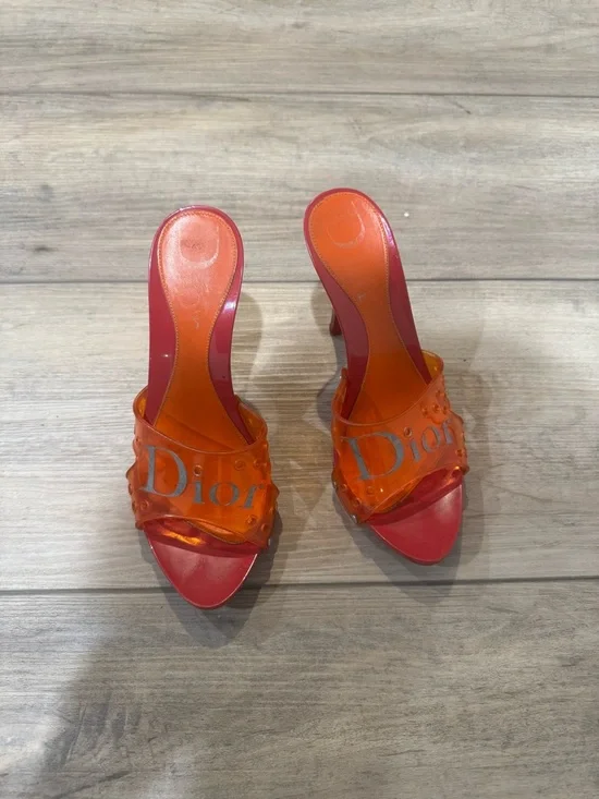 Dior Pink and Orange PVC Logo Slide Heels - Picture 2 of 2